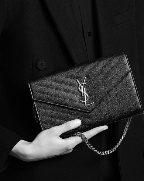 ysl college chain wallet in black matelassé leather|SAINT LAURENT Grain De Poudre Matelasse Chevron .